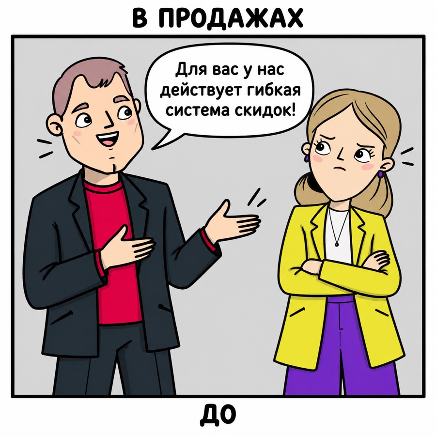 В продажах, до: разговор без влияния
