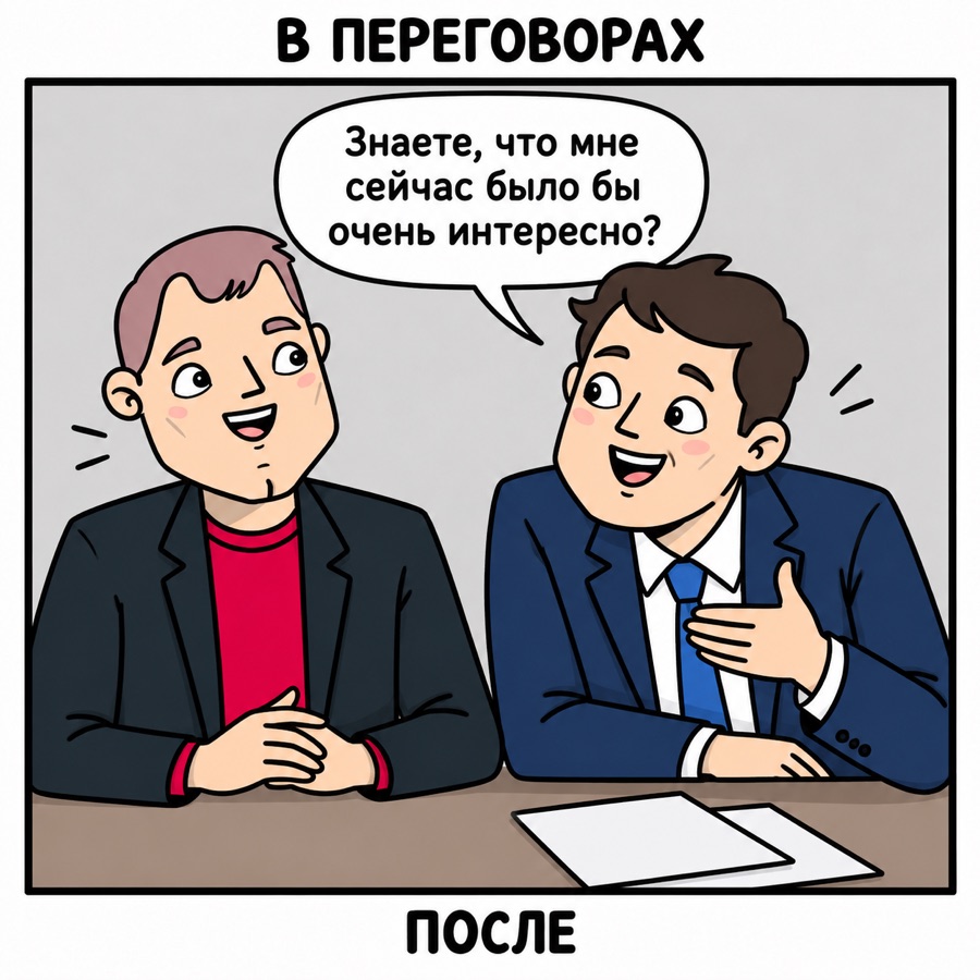 В переговорах, после: собеседник сам предлагает интересное