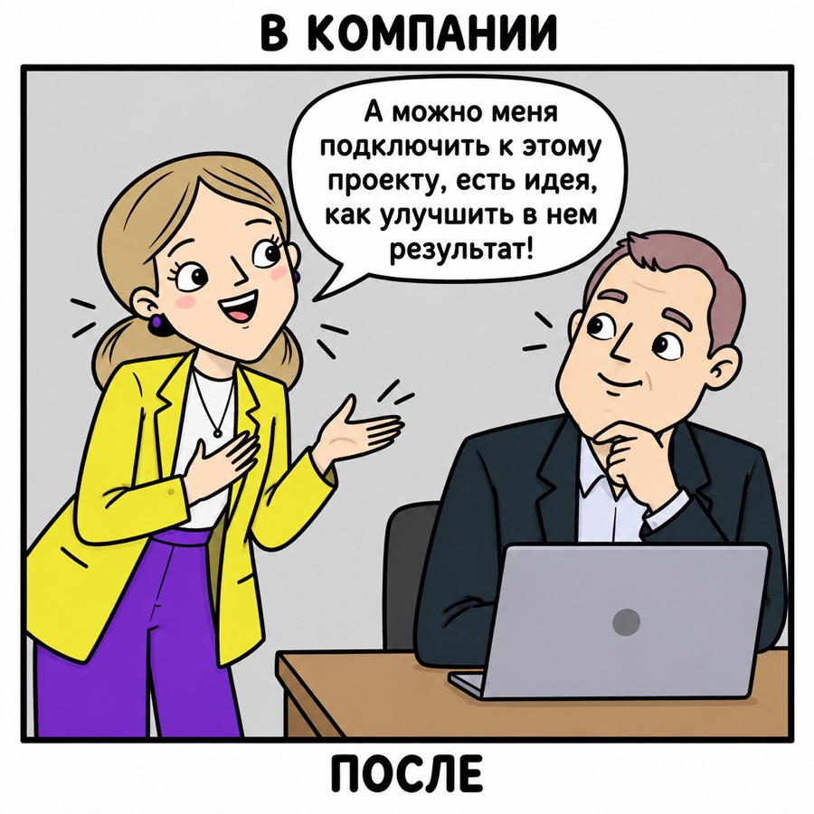 В компании, после: коллега сам просится подключиться к проекту